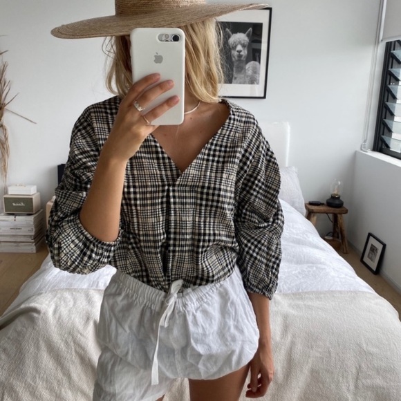 Zara Tops - NWT Zara Gathered 3/4 Sleeve Checkered Blouse M